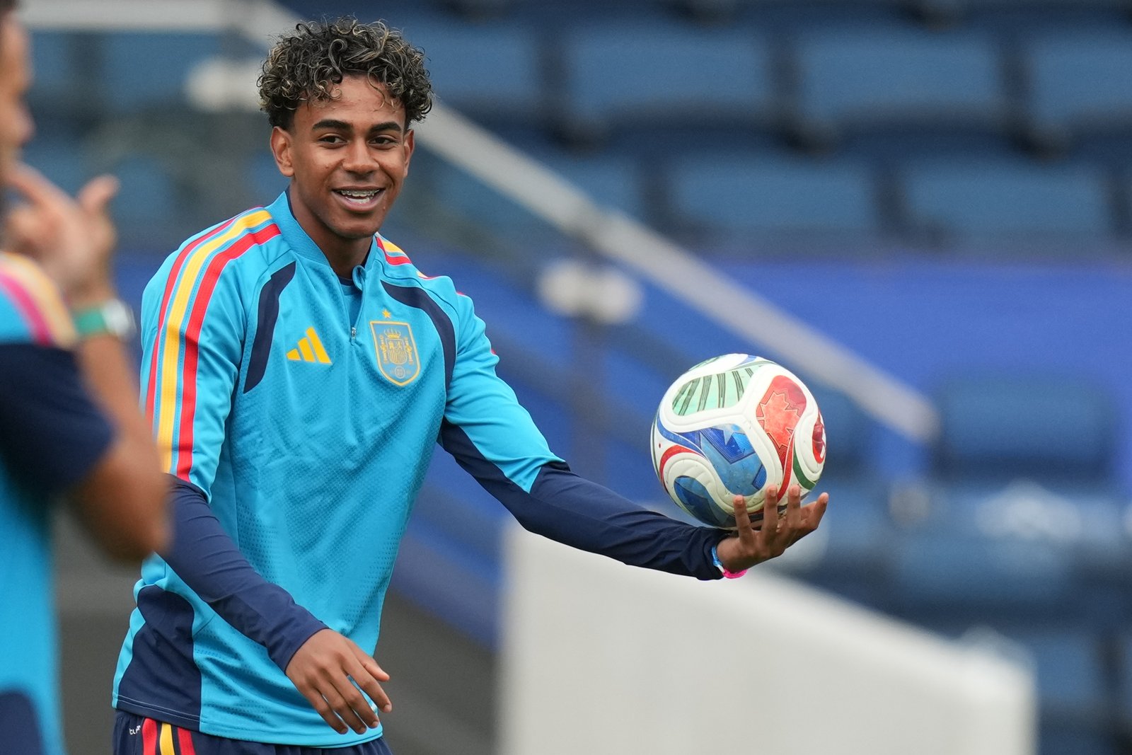 Spain's Lamine Yamal in training before the Austria knockout match