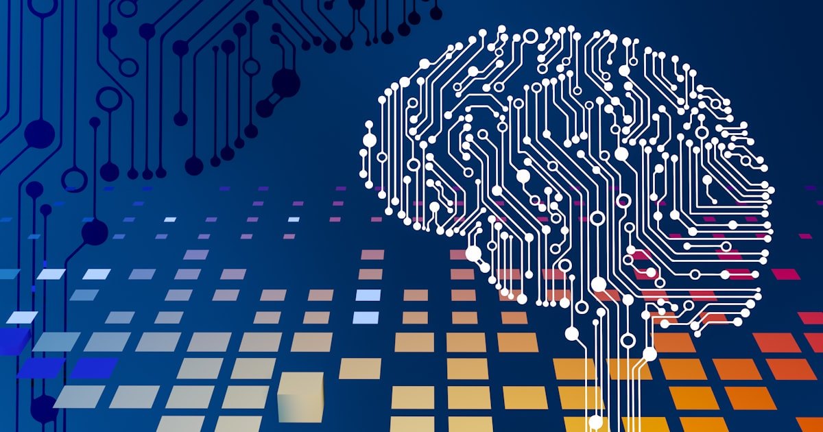 Abstract interface-style illustration of an AI model workflow with code, documents and visual input panels.