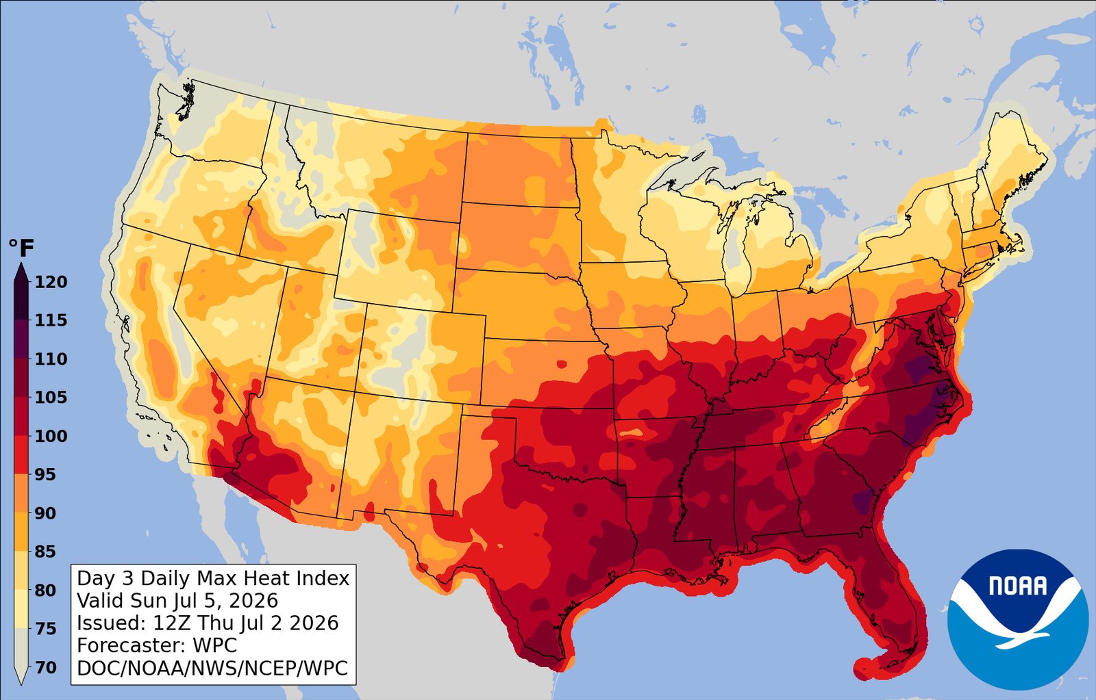 NOAA Weather Prediction Center heat-index forecast