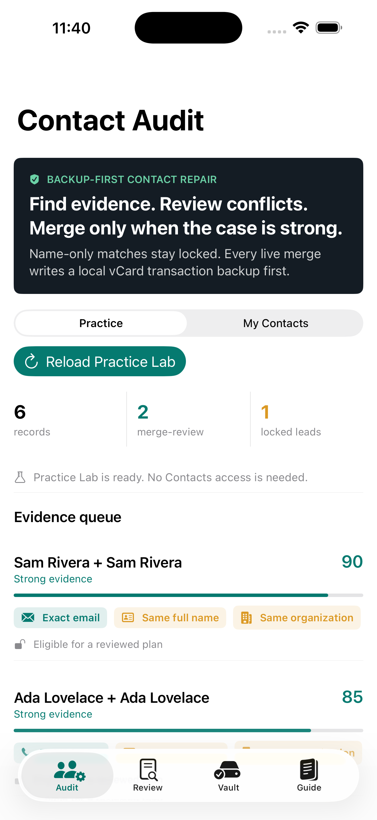 Contactmend: Safe Merge screenshot 1 of 6