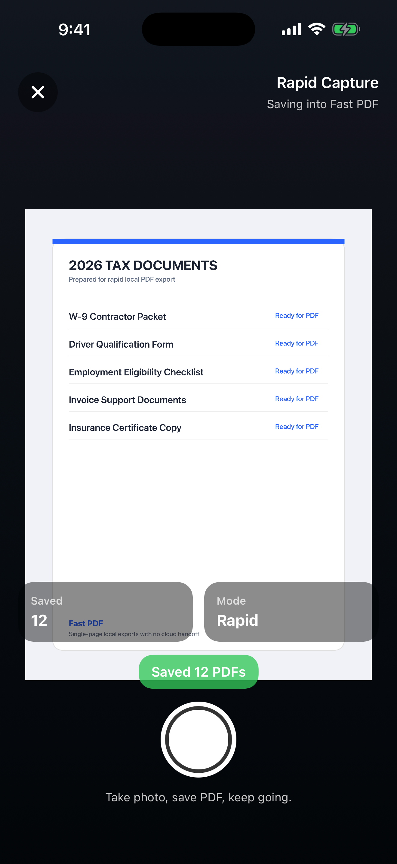 Fast PDF rapid camera mode