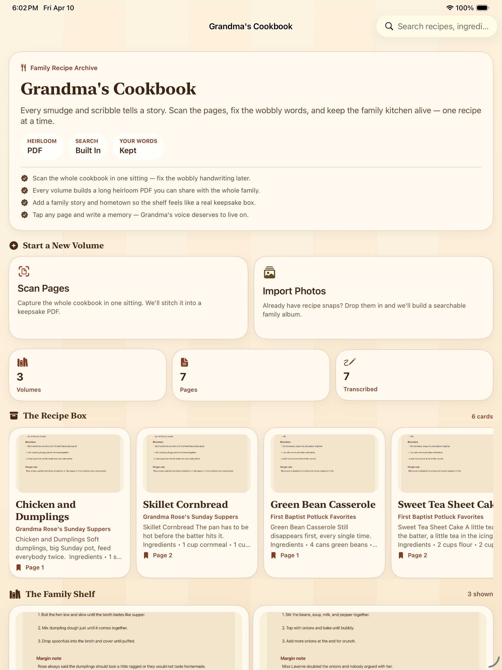 Grandma's Cookbook home screen preview