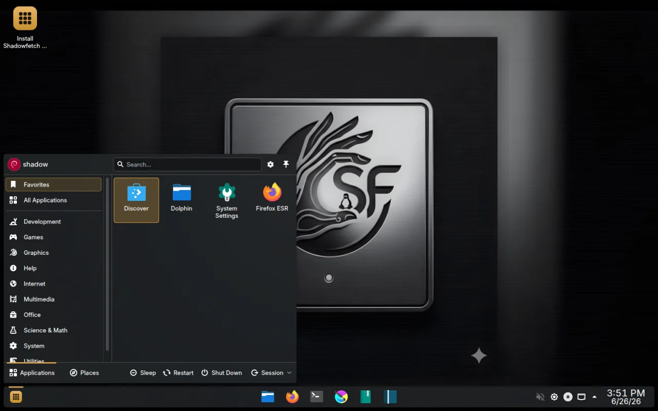 Shadowfetch application menu