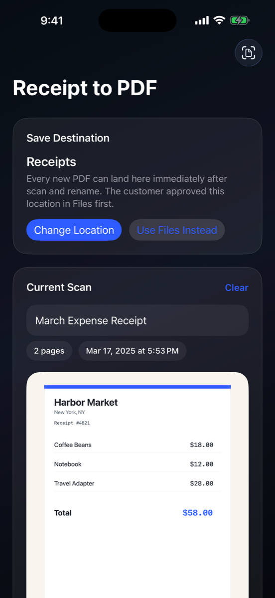 Receipt to PDF draft preview