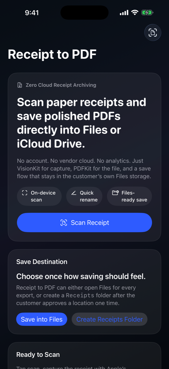 Receipt to PDF home screen preview