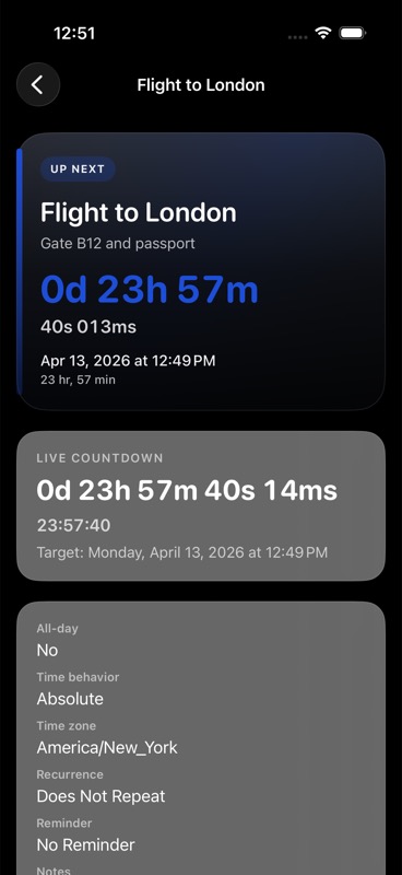 Shadowfetch countdown detail screen