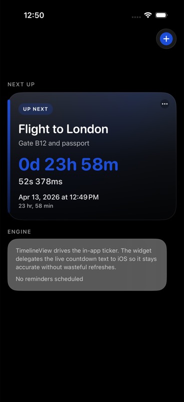 Shadowfetch countdown list on iPhone