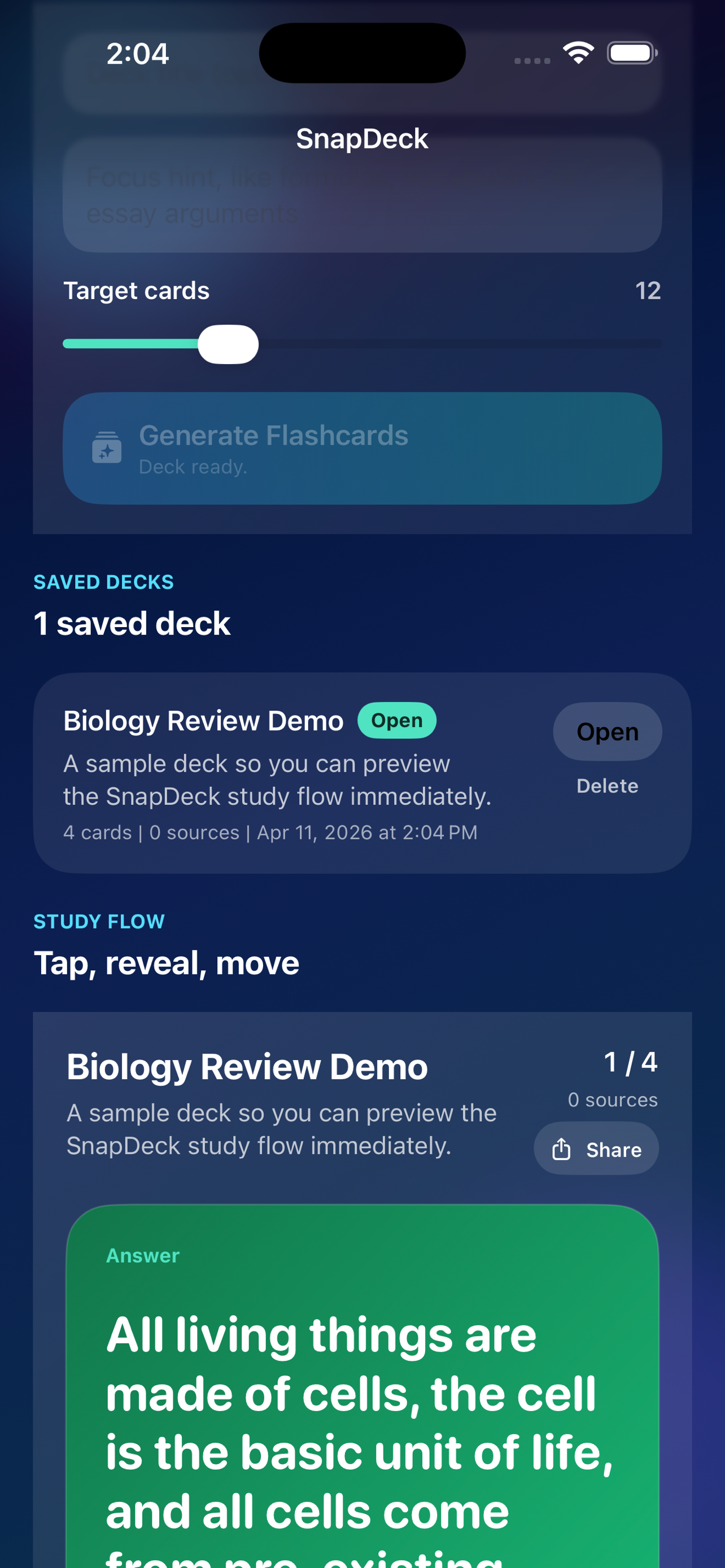 SnapDeck answer card
