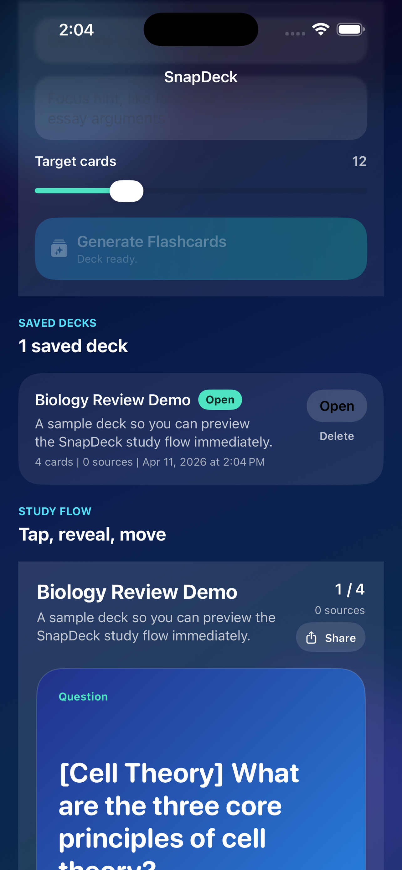 SnapDeck question card